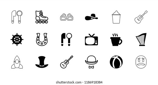 Retro icon. collection of 18 retro filled and outline icons such as helm, coffee, woman hat, hat, tv, roller skate, guitar. editable retro icons for web and mobile.