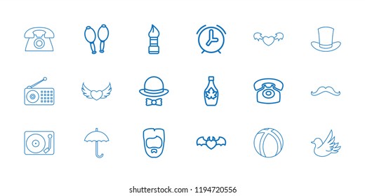 Retro icon. collection of 18 retro outline icons such as brush, man hairstyle, maple syrup, devil heart with wings, maracas. editable retro icons for web and mobile.