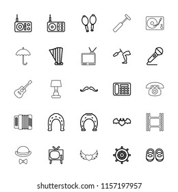 Retro icon. collection of 25 retro outline icons such as baby shoes, helm, mustache, horseshoe, desk phone, horseshoe, tv. editable retro icons for web and mobile.