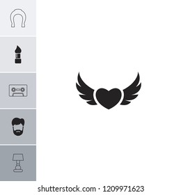 Retro icon. collection of 6 retro filled and outline icons such as brush, man hairstyle, heart angel wings, horseshoe, table lamp. editable retro icons for web and mobile.