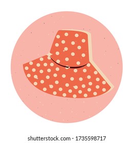 
Retro icon, red hat with white pea. Vintage. On a pink background, illustration, vector.