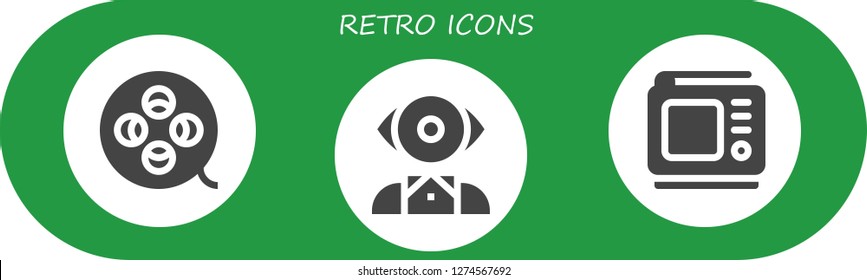  retro icon set. 3 filled retro icons. Simple modern icons about  - Film reel, Mentalist, Tv