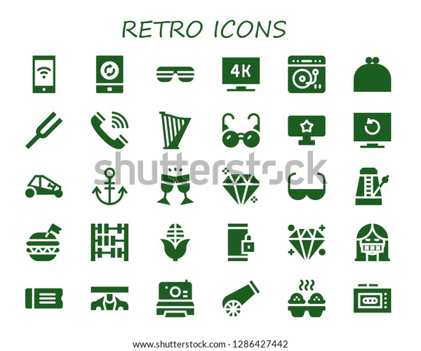  retro icon\
set. 30 filled retro icons. Simple modern icons about  -\
Smartphone, Sunglasses, Television, Turntable, Purse, Diapason,\
Telephone, Harp, Glasses, Tv, Buggy,\
Anchor