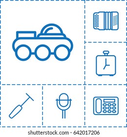 Retro icon. set of 6 retro outline icons such as desk phone, medical hammer, microphone, harmonic, robot