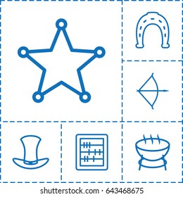 Retro icon. set of 6 retro outline icons such as horseshoe, abacus, hat, sheriff, bow