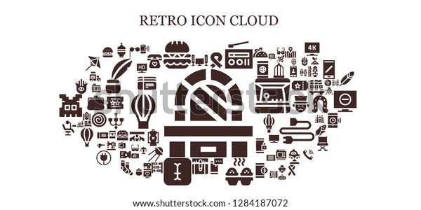  retro\
icon set. 93 filled retro icons. Simple modern icons about  -\
Dressing table, Television, Lantern, Burger, Ribbon, Radio,\
Smartphone, Cupcake, Typing, Chair, Hamsa,\
Glasses