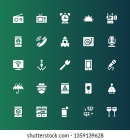 retro icon set. Collection of 25 filled retro icons included Glasses, Diamond, Smartphone, Bookshelf, Cupcake, Cowboy, Umbrella, Microphone, Match, Pixel, Television, Turntable