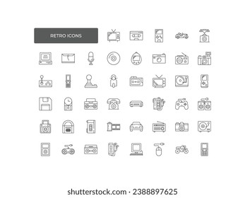 Retro icon set. Outline icon collection. Editable stroke. Vector illustration