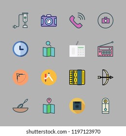 retro icon set. vector set about map, compass, clock and telephone icons set.
