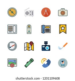retro icon set. vector set about compass, ladle, clock and radio icons set.