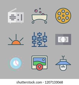 retro icon set. vector set about abacus, lamp, photo and time icons set.