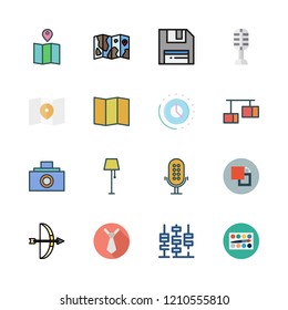 retro icon set. vector set about microphone, floppy disk, arrows and watercolor icons set.