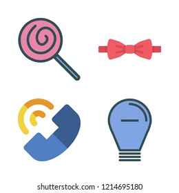 retro icon set. vector set about lollipop, bow tie, light bulb and telephone icons set.
