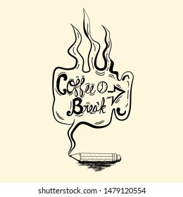 Retro icon style coffee break illustration vector. Pencil drawing Coffee Break icon vintage style.