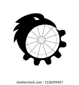 Retro icon style illustration of a silhouette of a crow, common raven or northern raven, a large all-black passerine bird, merging or morphing into a mechanical gear or cog on isolated background.