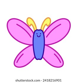 Retro icon or symbol butterfly pink purple and yellow color good for your asset design decoration,animation,and illustration.