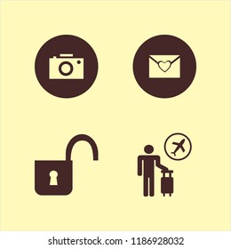 retro icon. retro vector icons set heart envelope, camera, tourist flying and open lock