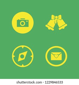 retro icon. retro vector icons set sleigh bells, compass, camera and heart envelope