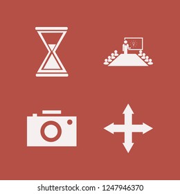 retro icon. retro vector icons set hourglass, out arrows, camera and present new idea