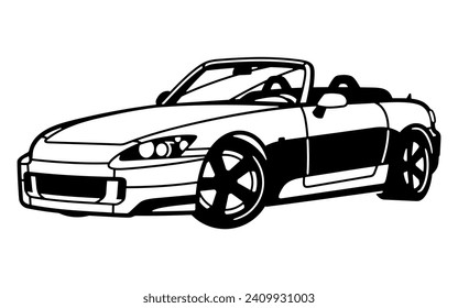 Retro iconic Japanese drifting cabriolet car vector illustration. Ready for metal cutting