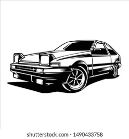 Retro iconic Japanese drifting car in illustration vector