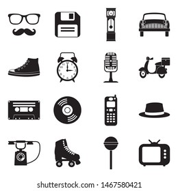 Retro Icons. Black Flat Design. Vector Illustration.