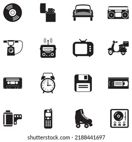 Retro Icons. Black Flat Design. Vector Illustration.
