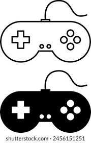 Retro icons. Black and White Vector Icons of Wired Computer Joystick. Gamepad, Controller. Game Concept