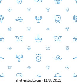 retro icons pattern seamless white background. Included editable outline candlestick, robot, hat and bow, woman hat, mustache and glasses icons. retro icons for web and mobile.