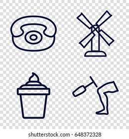 Retro icons set. set of 4 retro outline icons such as mill, ice cream in can, knee hammer reaction check