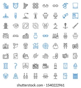 retro icons set. Collection of retro with bookshelf, smartphone, microphone, sunglasses, chair, boxing, rocket, gorilla, frozen yogurt, video camera. Editable and scalable retro icons.