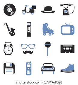 Retro Icons. Two Tone Flat Design. Vector Illustration.