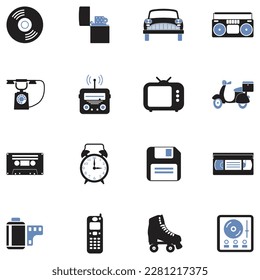 Retro Icons. Two Tone Flat Design. Vector Illustration.