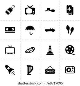 Retro icons. vector collection filled retro icons. includes symbols such as pickup, rocket, ticket, tv, front car light, harp, film reel. use for web, mobile and ui design.
