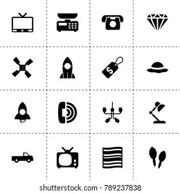 Retro icons. vector collection filled retro icons. includes symbols such as windmill, pickup, tv, chandelier, call, rocket, table lamp. use for web, mobile and ui design.