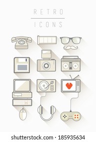 Retro icons vector in simple cool style on white background