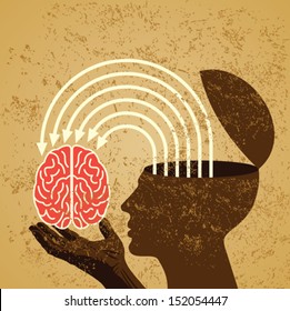 retro idea with human brain