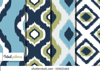 Retro ikat tribal seamless patterns, fashion design, illustration for web design or home decor