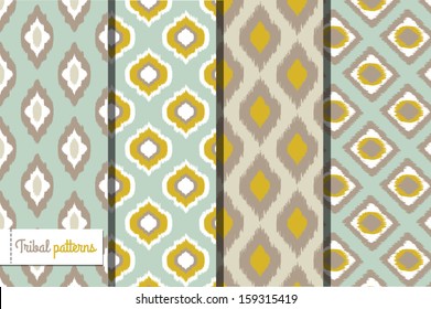 Retro ikat tribal seamless patterns, fashion design, illustration for web design or home decor