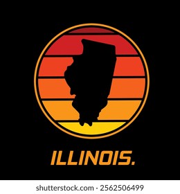 Retro Illinois State Silhouette with Sunset Gradient