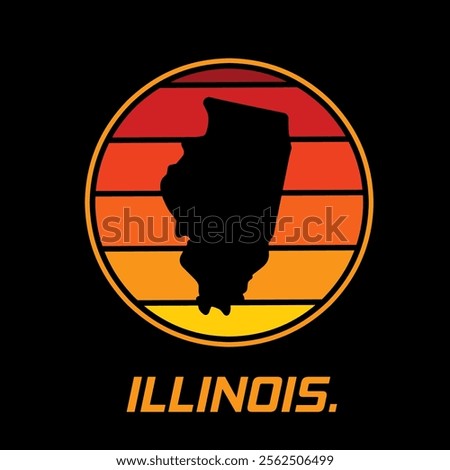 Retro Illinois State Silhouette with Sunset Gradient