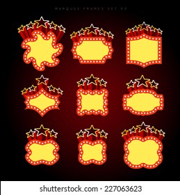 Retro illuminated movie marquee vector set 03. Simple neat flat style
