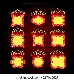 Retro illuminated movie marquee vector set 04. Simple neat flat style