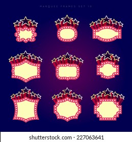 Retro illuminated movie marquee vector set 10. Simple neat flat style