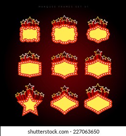 Retro illuminated movie marquee vector set 01. Simple neat flat style