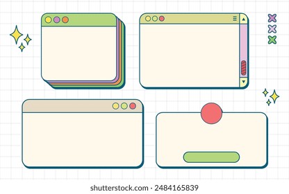 Retro Illustration Aesthetic Element Shape Set, window retro style colorful.