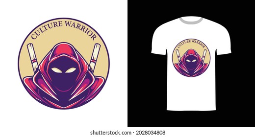 retro illustration assassin warrior for tshirt design, badge design character