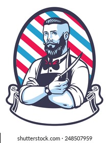 retro illustration of barber man