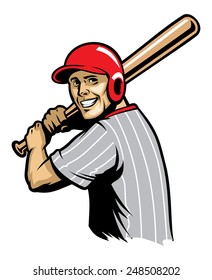 retro illustration of baseball ready to hit the ball