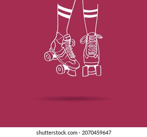 Retro illustration of beautiful legs of a girl on roller skates